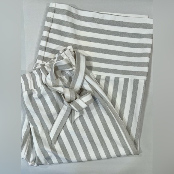 EST.1946 striped belted with elastic  paper-bag waist wide capri culottes pants - Picture 1 of 10